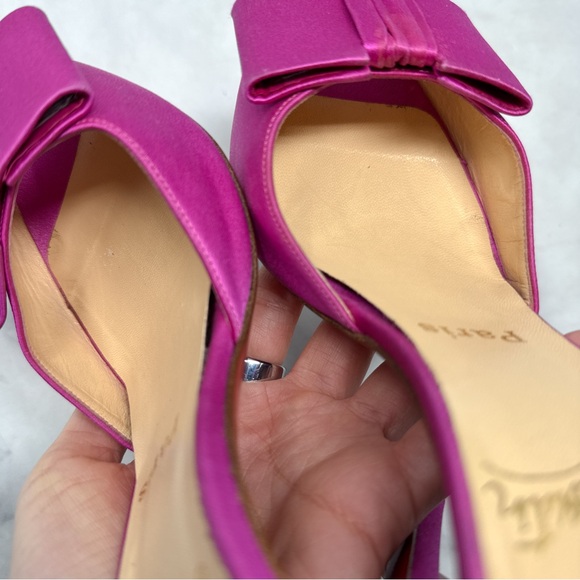 Christian Louboutin Vintage Joli-Noeud Silk Bow Slip On Mule Sandal Heel Pink 37 - Picture 9 of 16